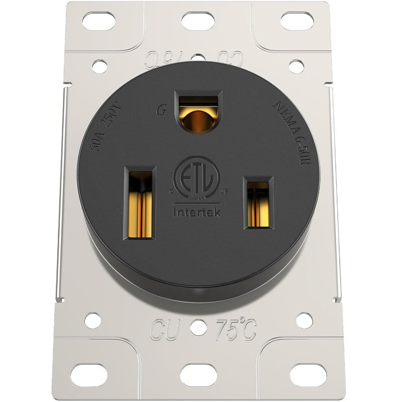 HYDUUU NEMA 6-50R Receptacle 50A Welder Wall Socket 250V 240V 220V Outlet Flush Mount Grounding Side Wired Industrial Grade for EV Charger Heater Plasma Cutters Electric Stove ETL Listed - Image 1